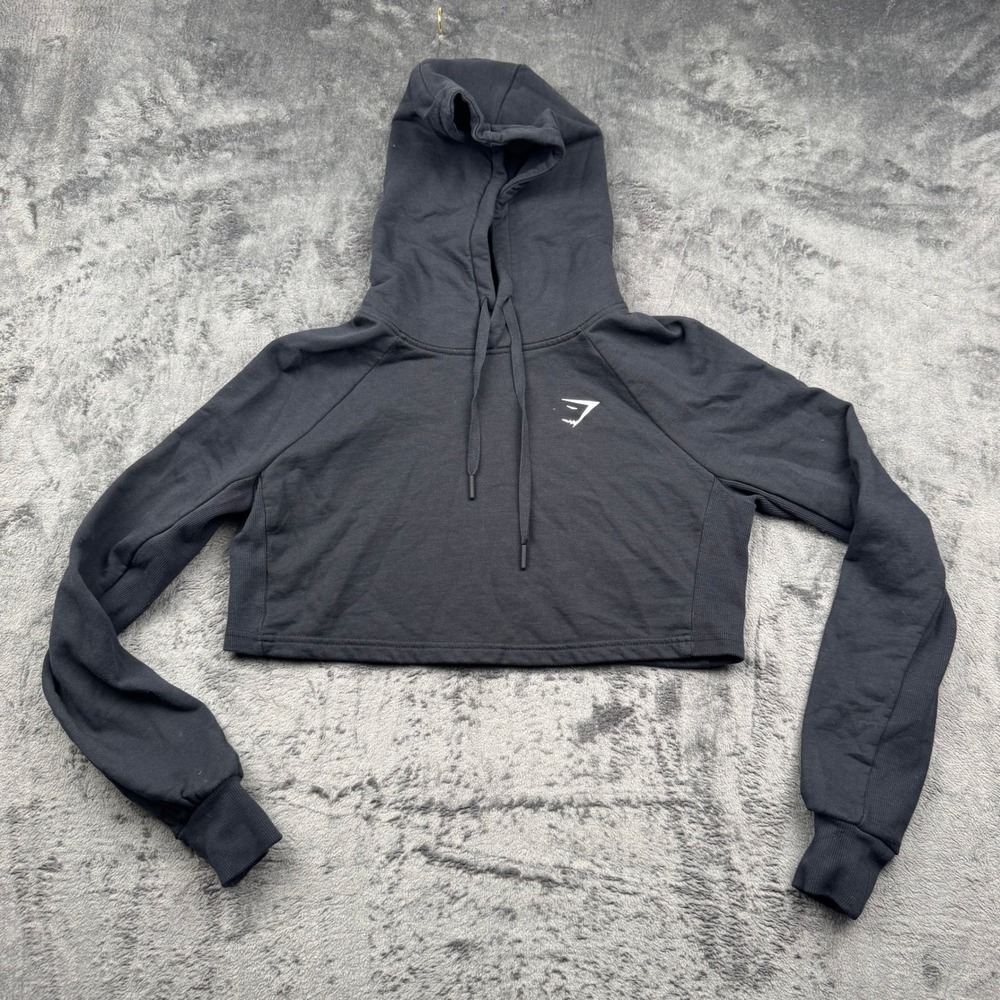 Gymshark Womens Training Cropped Hoodie Black XS B1A1F Workout Gear